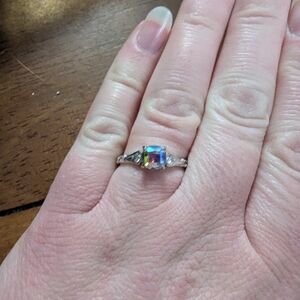 Elegant Silver Rainbow Gemstone Ring
